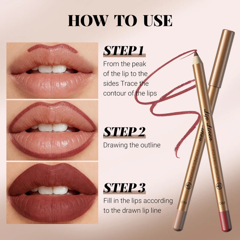 Matte Gold Lip Liner Pen Set - Long-Lasting, Smudge-Proof, Non-Sticky 12-Piece Kit