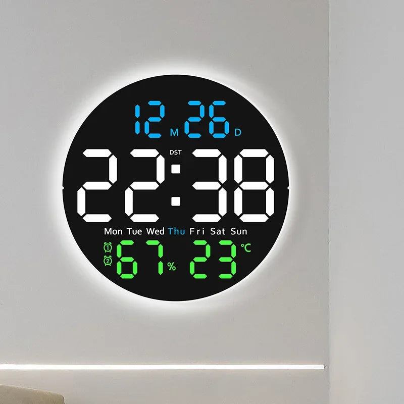 Multifunctional Wall Clock with Remote LED Large Screen & Atmosphere Light