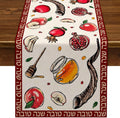 Linen Table Runner for Holidays Weddings & Events - Pomegranate Honey Shofar Design