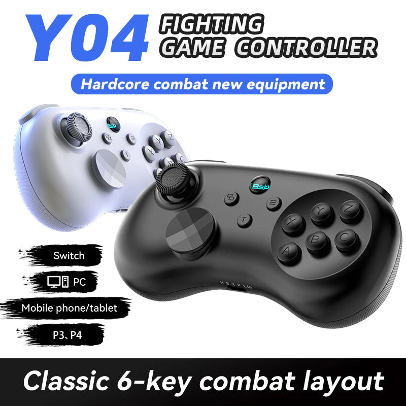 6-Key Fighting Game Controller with Adjustable Height Hall Joystick for PC, Switch, iOS, Android