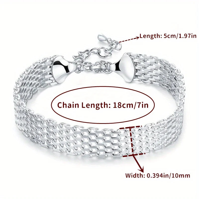 Sterling Silver Mesh Braided Bracelet for Women Party Jewelry Gift