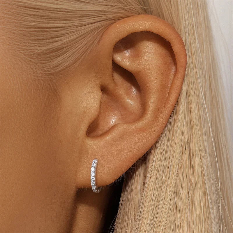 Sterling Silver Moissanite Hoop Earrings for Women Round Circle Jewelry