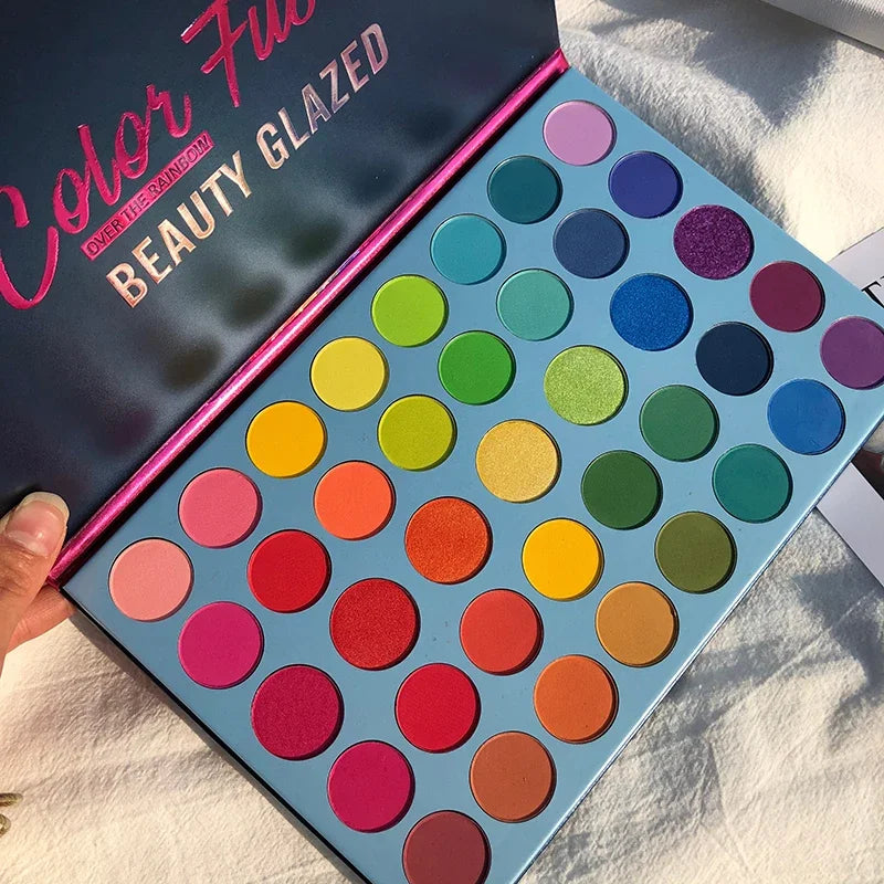 Rainbow Eyeshadow Palette with 39 Neon Glitter Shades Long Lasting Makeup