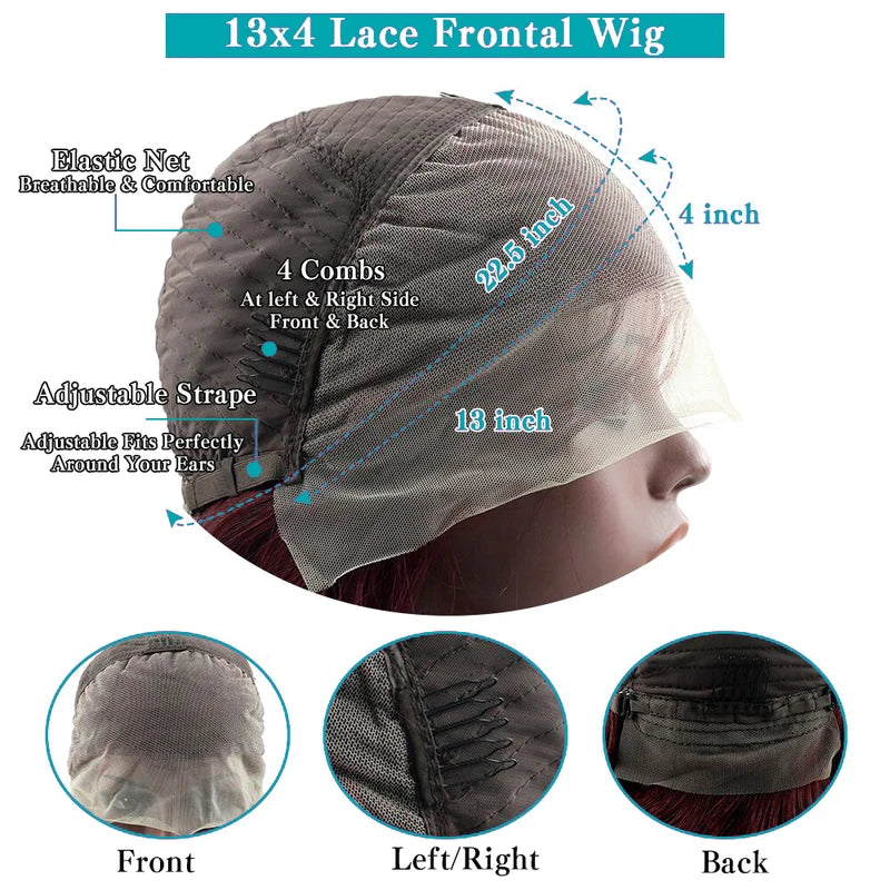 Brazilian 99J Bob Human Hair Wig - Straight Lace Front Short Wig with HD Transparent Lace