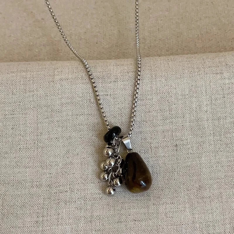 Irregular Tiger Eye Stone Pendant Necklace for Women Long Chain Jewelry
