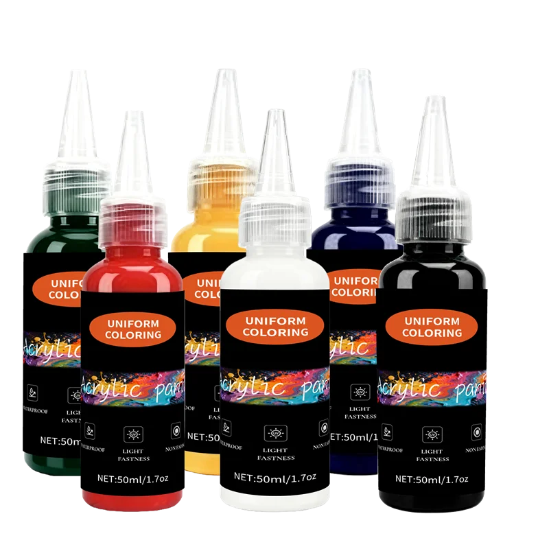 Water-Based Acrylic Airbrush Pigment Set - 6 Colors, 50ml for Art & DIY
