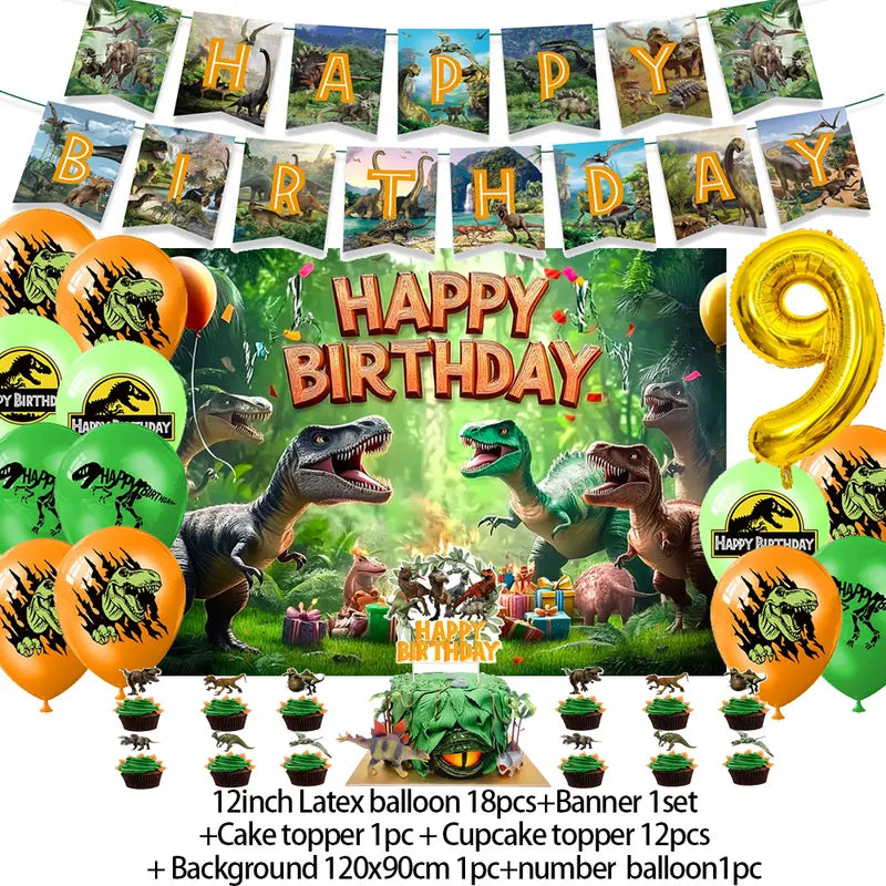 Children's Dinosaur Party Decorations Banner & Balloon Set for Kids' Birthday Celebration