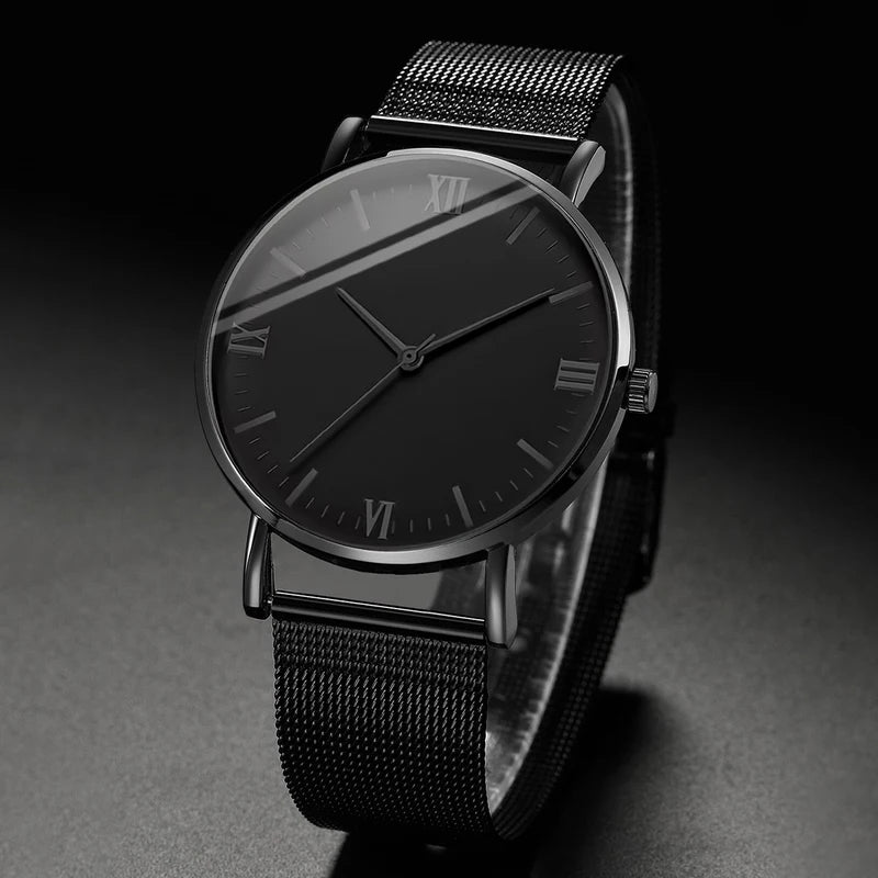 Men's Fashion Quartz Watch with Steel Mesh Band and Bracelet Set - Waterproof
