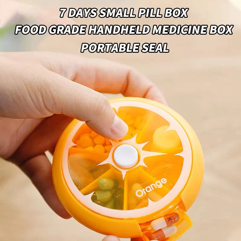 Round Medicine Storage Box 7-Grid Portable Weekly Organizer with Sealed Lid
