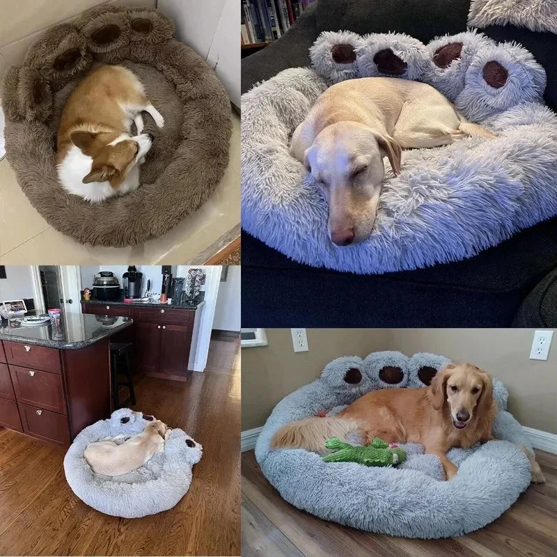 Winter Bear Paw Shape Pet Sofa Bed - Soft Fluffy Warm Cushion for Small to Large Dogs & Cats