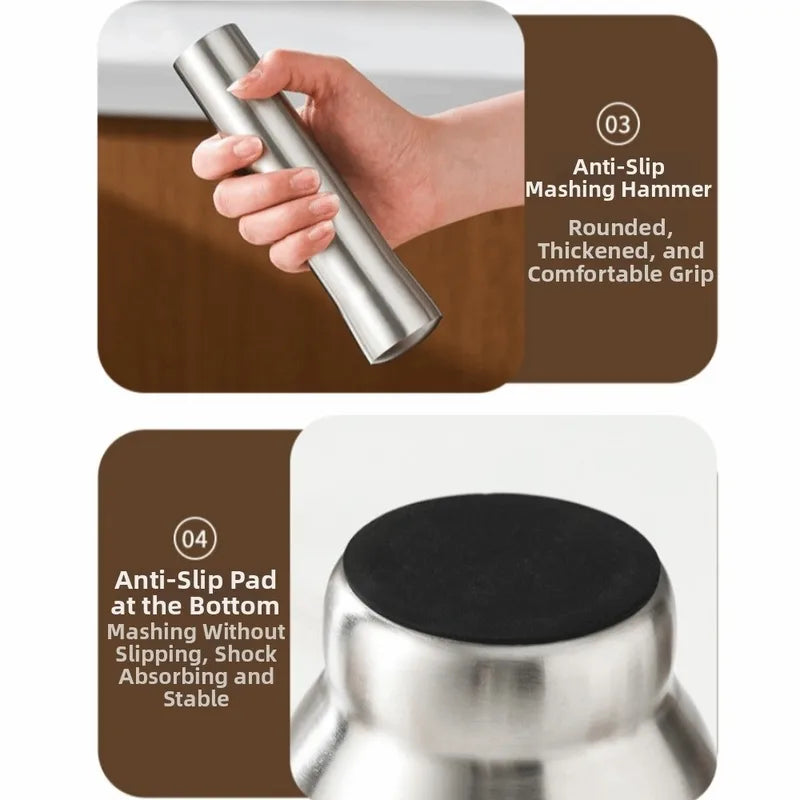 Stainless Steel Garlic Masher Set with Non-Slip Base - Multi-Functional Kitchen Tool