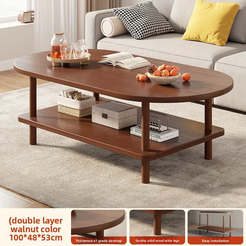 Modern Oval Coffee Table with Double-Layer Storage for Small Spaces, Child-Safe & Easy to Clean