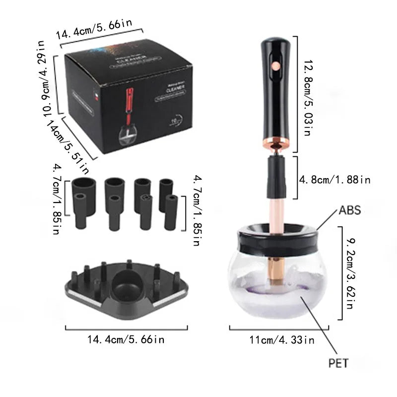 Electric Makeup Brush Cleaner and Dryer Machine with 8 Rubber Collar Sizes