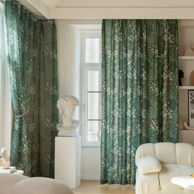 Small Floral Green Window Curtain Panel for Living Room Privacy