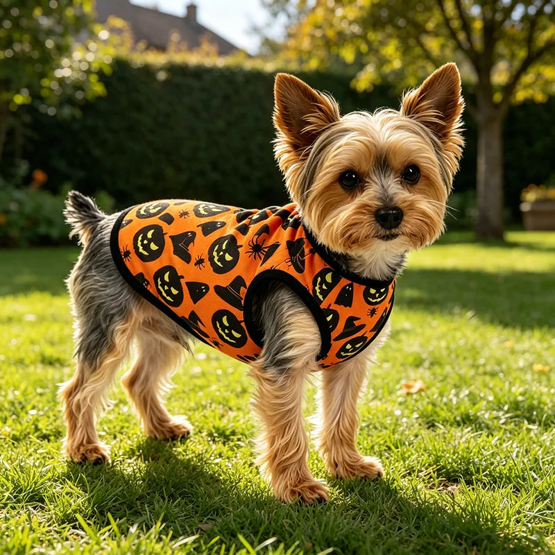 Halloween Pet Vest for Small Medium Dogs & Cats Pumpkin Print Costume Cosplay Outfit