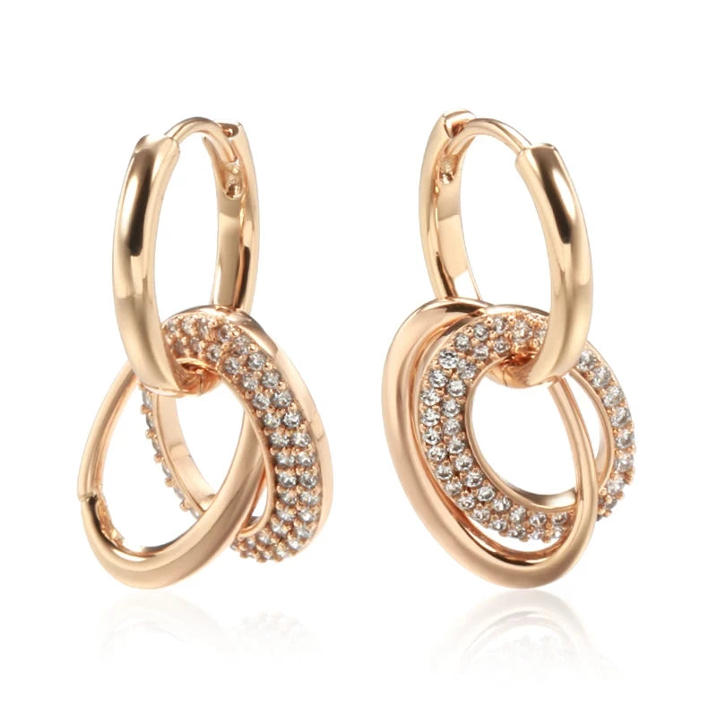 Double Hoop Zircon Earrings for Women 585 Rose Gold Finish Jewelry Sets