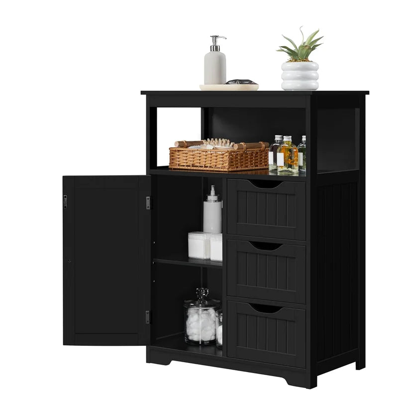 Freestanding Bathroom Storage Cabinet with Drawers & Adjustable Shelf - Black