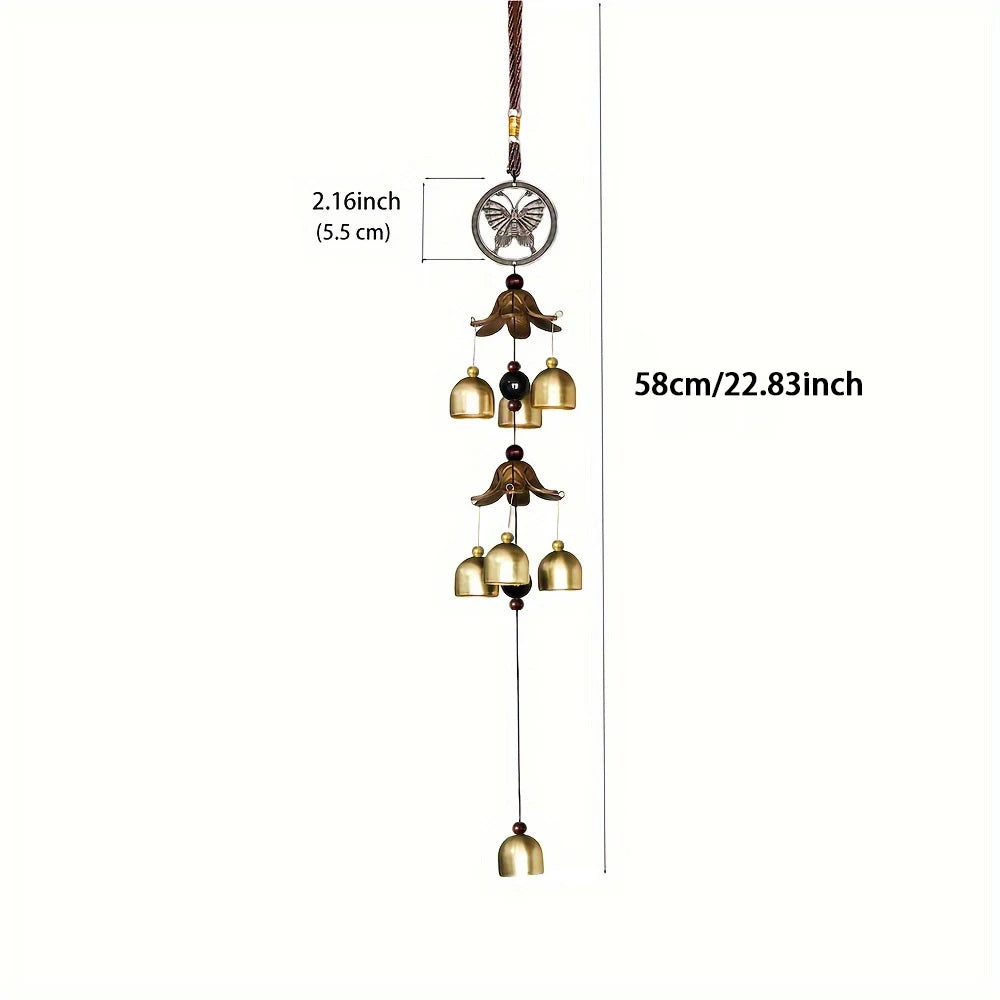 Double Metal Bell Pendant Wind Chime Brass Hanging Decor for Home Patio Wall