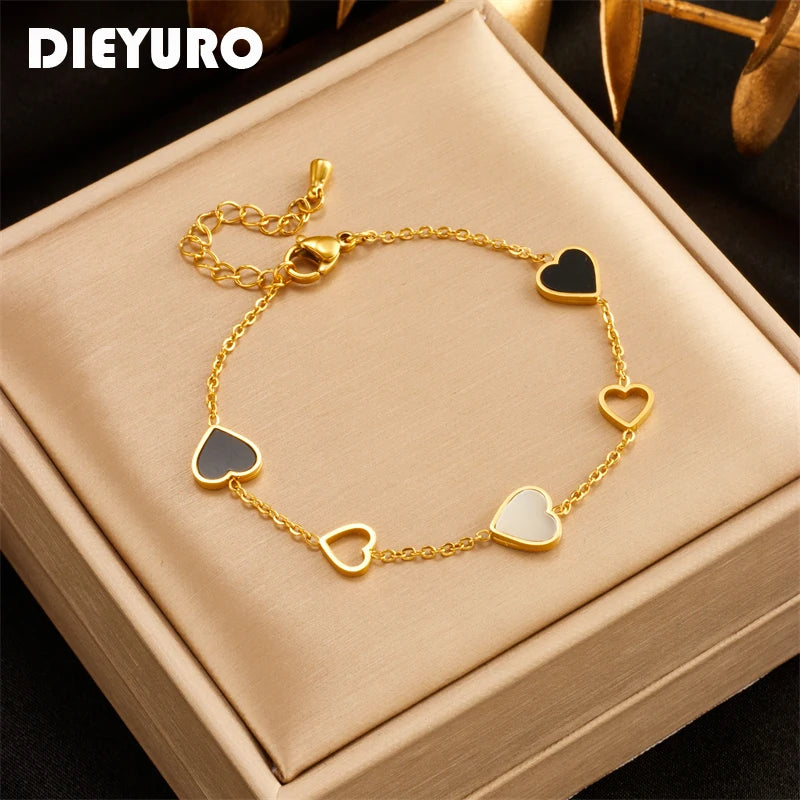 Heart Love Charm Bracelet for Women Girls Stainless Steel Jewelry Birthday Gift