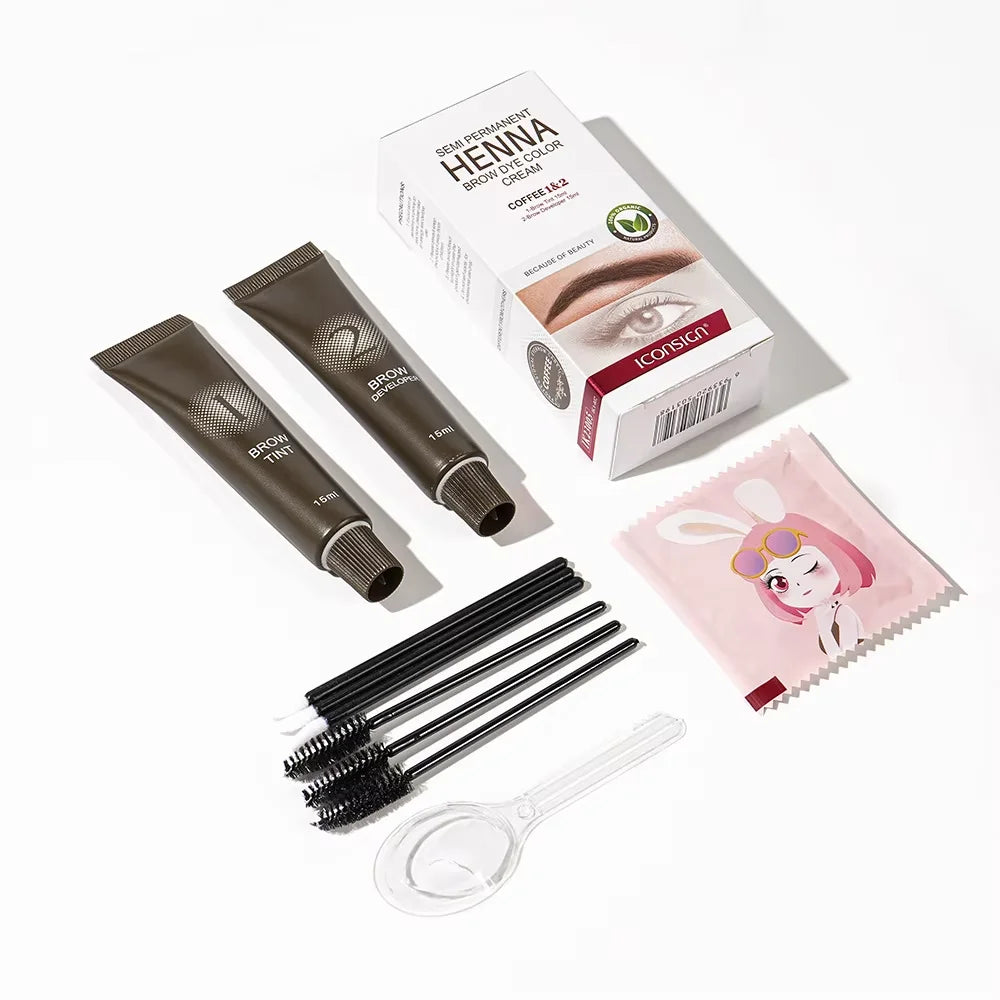 Fast Drying Henna Eyelash and Brow Dye Tint Set - Semi-Permanent Cream for Eyebrow and Lash Coloring