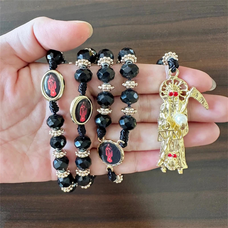 Holy Death Rosary Necklace - Santa Muerte Collar for Men Women - Gift
