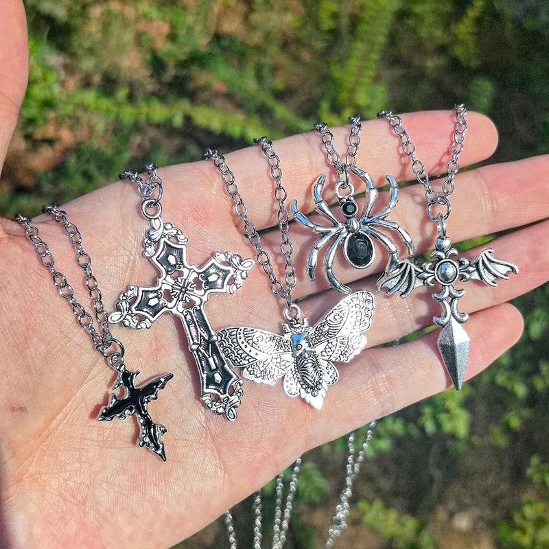 Wind Cross Skeleton Spider Necklace Set - Halloween Gift, Trendy Gothic Jewelry