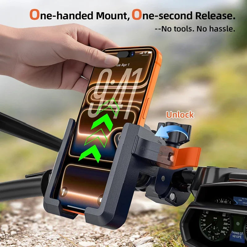 Universal Motorcycle Phone Mount with Shock Absorption & Camera-Friendly Design
