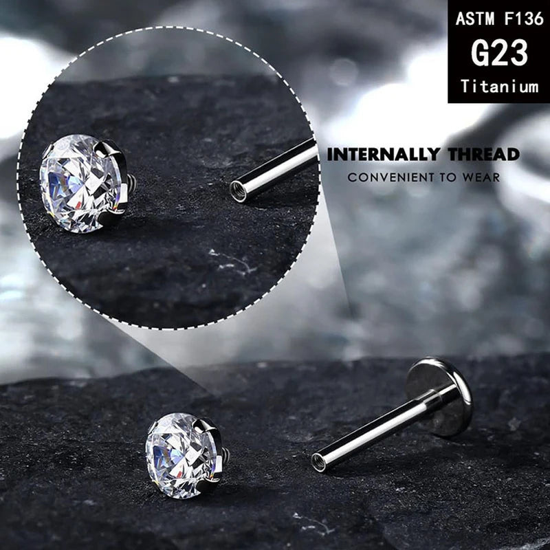 Labret Rod Internal Thread Titanium Nose & Tragus Piercing Jewelry 16G-14G