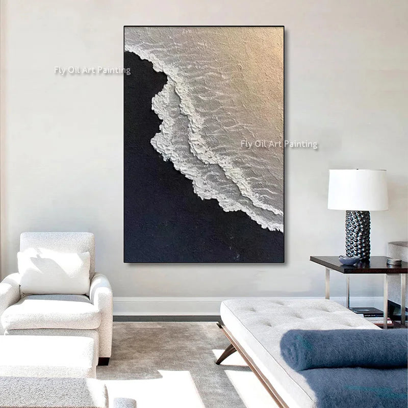 Abstract Seawaves Oil Painting Wall Art - Handmade Canvas Decor