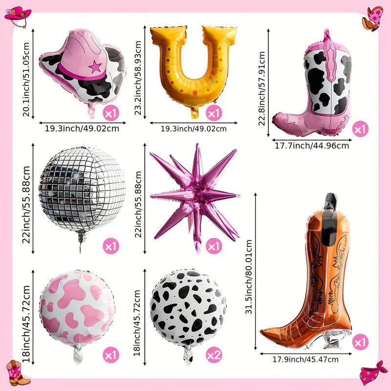 9pcs Cowgirl Hat and Boots Balloon Set Western Party Decorations