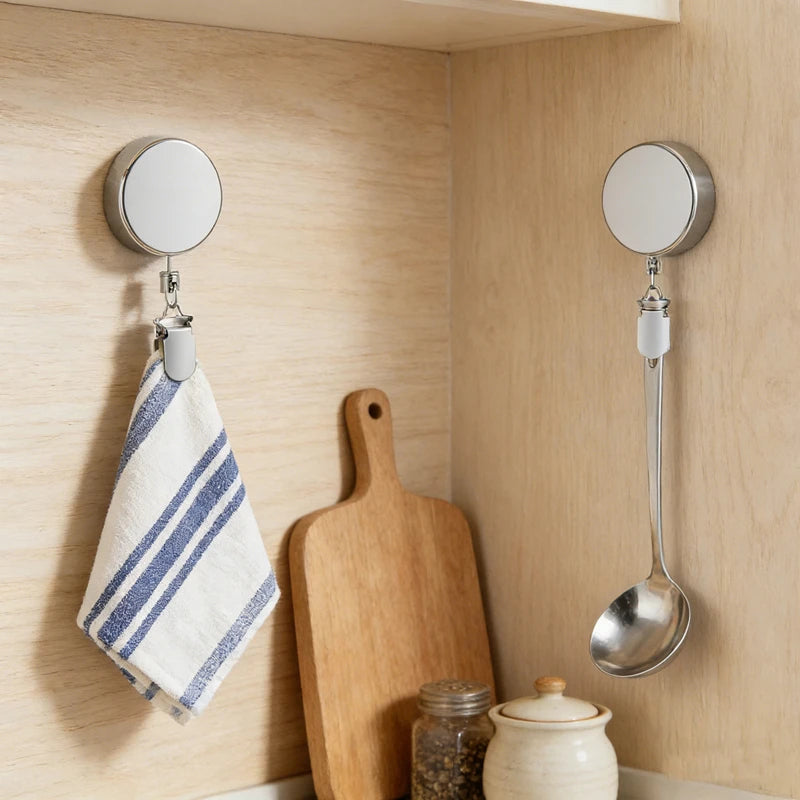 Automatic Retractable Towel Rack No Punching Wall Hanging Towel Holder Self-Adhesive