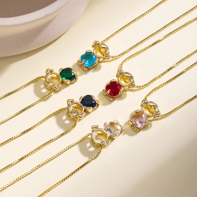 Birthstone Charm Necklace for Women - Heart Pendant with Cubic Zirconia, Gift Jewelry