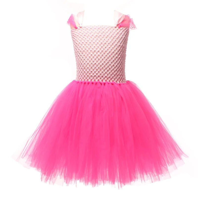 Girls Halloween Pink Flamingo Costume with Puffy Skirt for Stage & Party