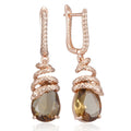 Unique Brown Zircon Snake Dangle Earrings for Women - Rose Gold Plated Jewelry