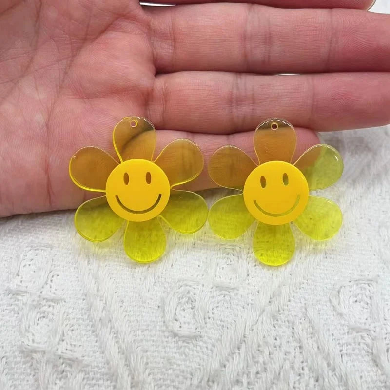 10pcs Colorful Smile Face Flower Charms Acrylic Embellishments for Jewelry & DIY Crafts
