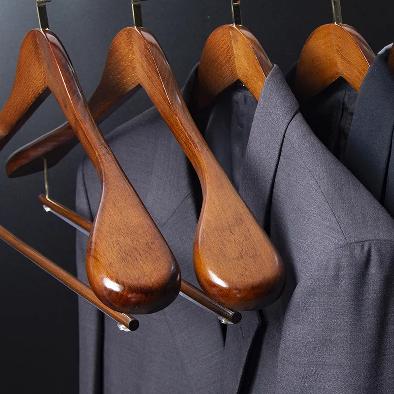 Wooden Wide Shoulder Coat Hanger - Retro Flocking Rod for Closet & Wardrobe