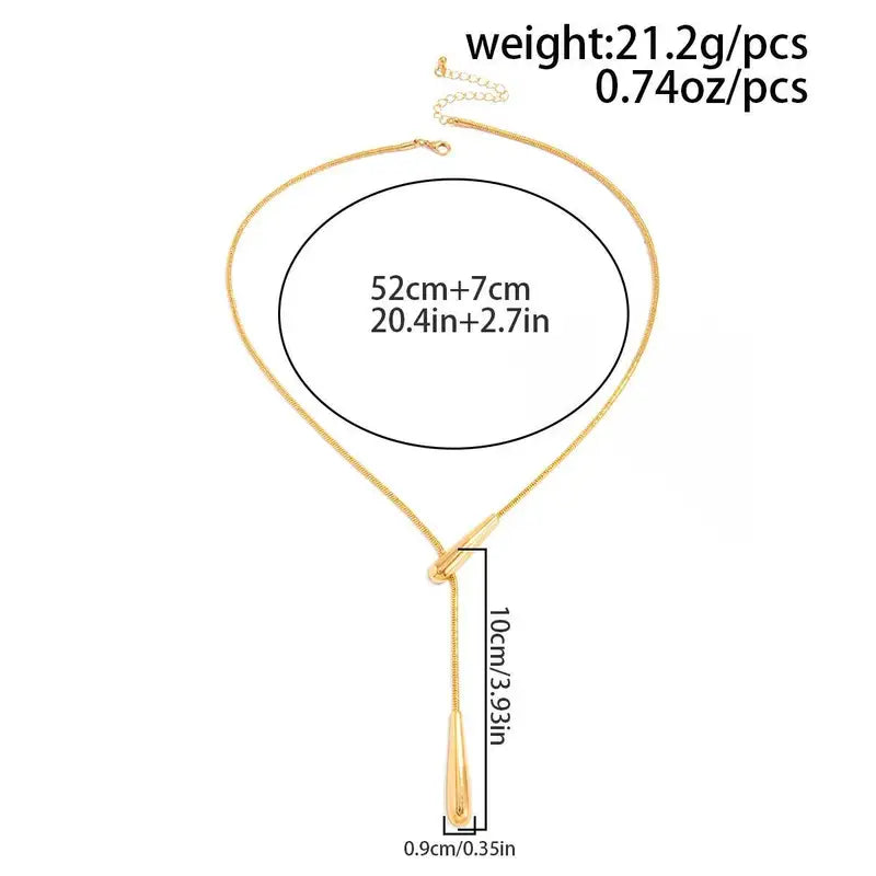 Trendy Punk Metal Waterdrop Pendant Necklace for Women, Simple Chain Jewelry