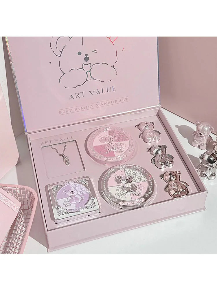 7-Piece Makeup Set with Lip, Powder, Blush & Eyeshadow - Cute Bear Design Gift Box