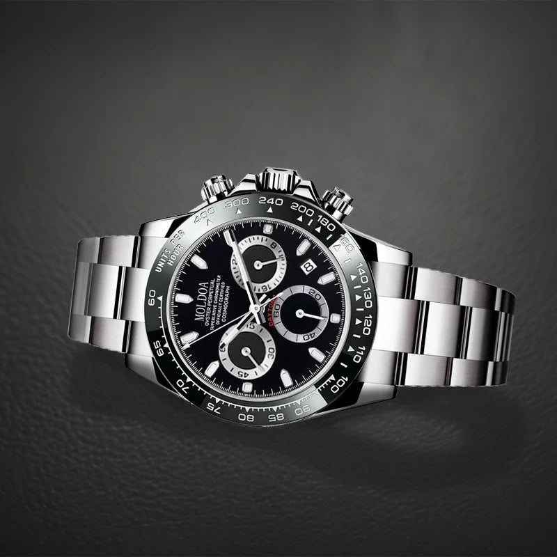 Men's Silver Steel Strap Trendy Business Quartz Watch with Multi-Function