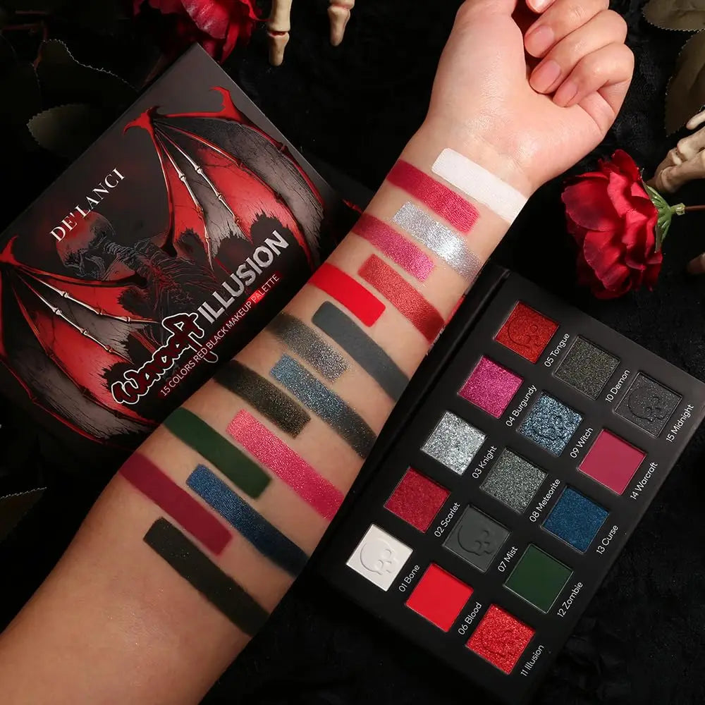 15-Color Eyeshadow Palette Matte Glitter Shimmer Goth Makeup for Halloween