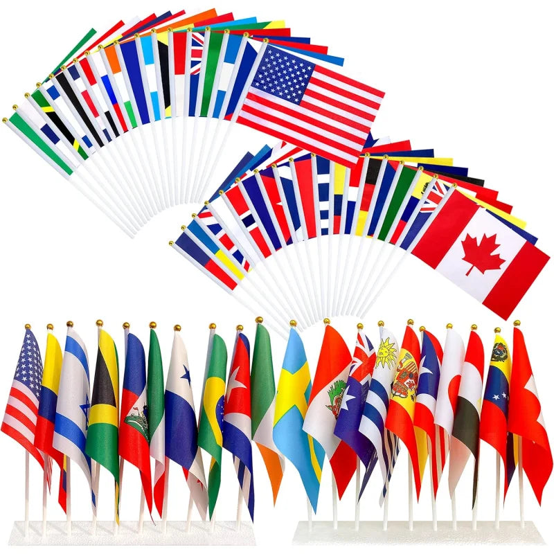 32 Countries International Mini Handheld Flag Set for Sports Events & Festivals