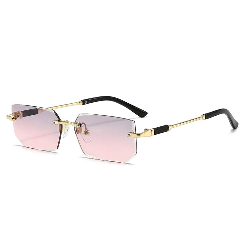 Unisex Rimless Rectangle Sunglasses - Small Square Shades for Summer Travel