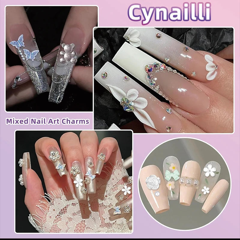 24-Piece Y2K Millennial Nail Art Decoration Set with Rhinestones Pearls & Charms