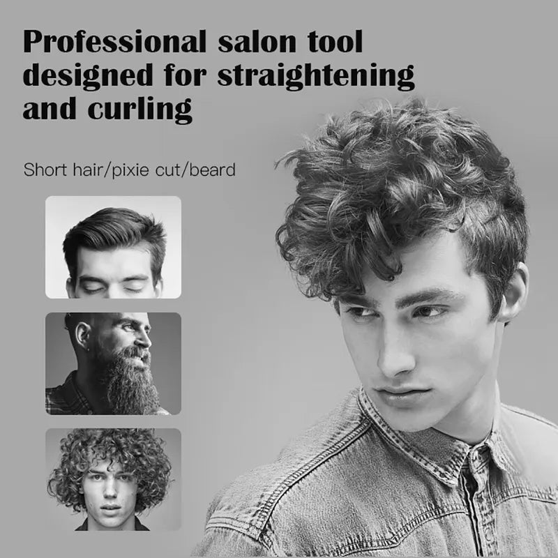 Mini Hair Straightener and Curler for Short Hair - Titanium Plate, Dual Voltage, Travel Flat Iron