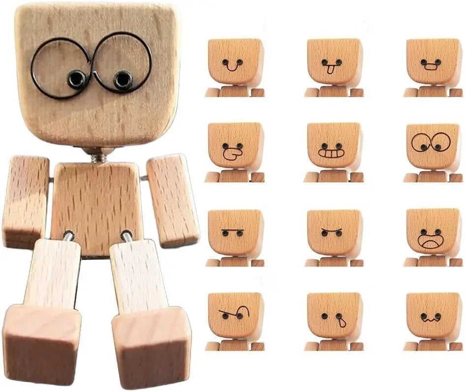 Wooden Man Figurine - Shaking Wooden Sculpture for Car, Desk & Home Decor