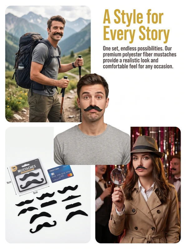 Fake Mustache and Beard Set - Assorted Styles Self-Adhesive Costume Accessories