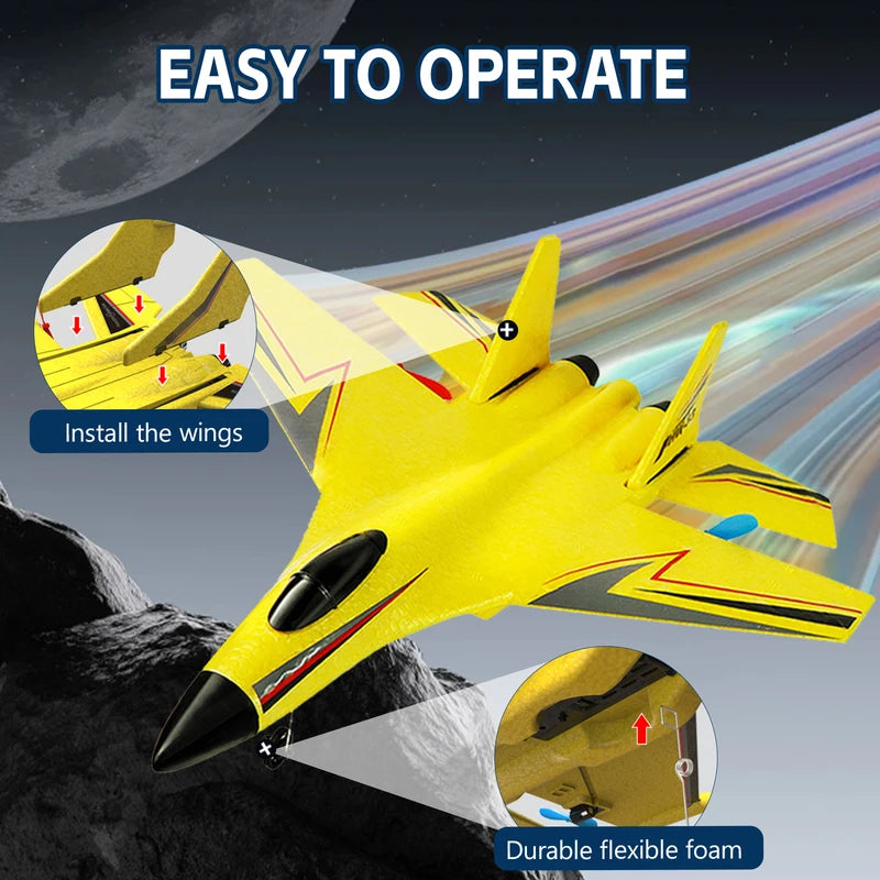 RC Fighter Jet Toy - Fixed-Wing Remote Control Plane with Gyroscope & Lightweight Foam