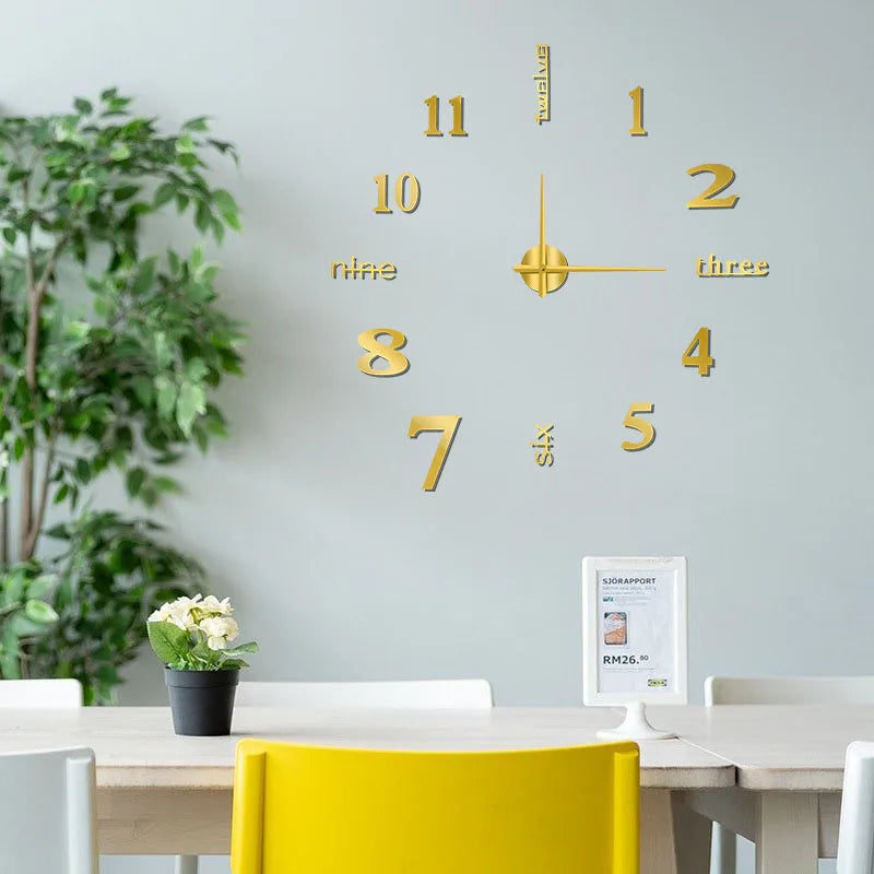 Large DIY Wall Clock Poster - 3D Number Art for Living Room & Bedroom Decor