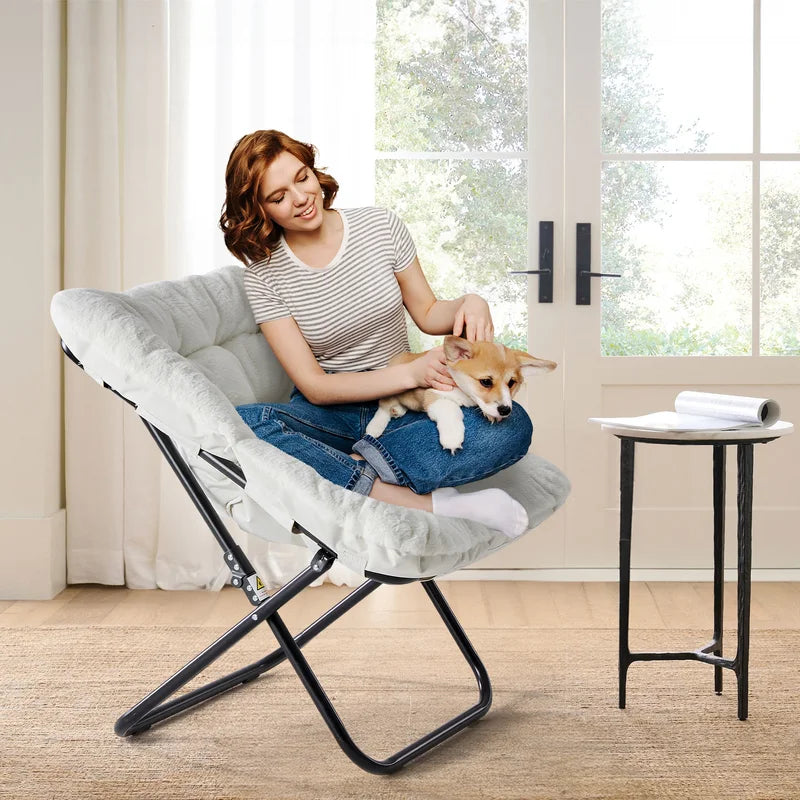 28-Inch Faux Fur Lounge Chair - Oversized Folding Reading & Living Room Seat