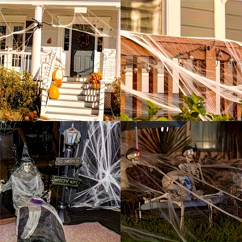 Halloween Artificial Stretchy Spider Web Cobweb with Spiders for Haunted House Decor